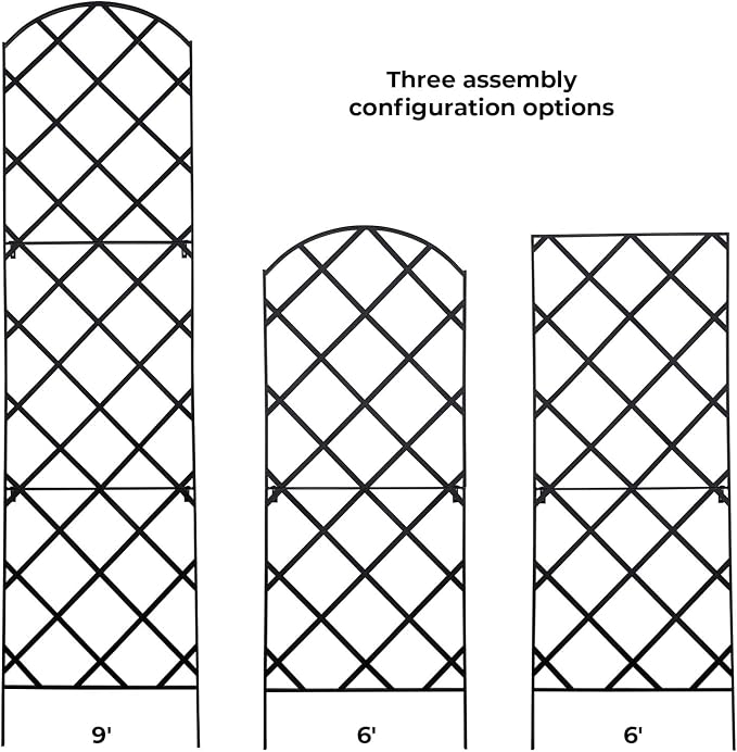 Giant Trellis, 108” high (9’ Tall) by 28” Wide Trellis with Arched top - Pack of 3 Complete trellises - By Meranti Home + Garden
