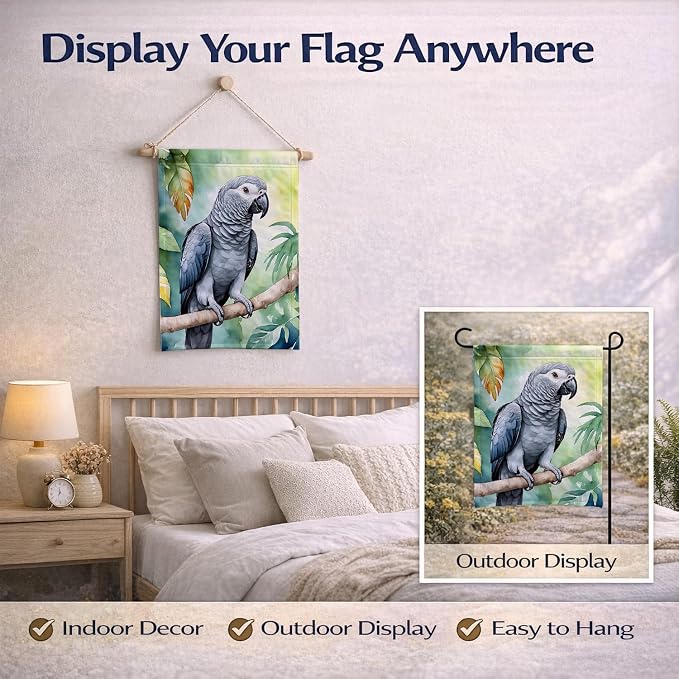 Caroline's Treasures African Grey Parrot Garden Flag Mailbox Flag Decorative Yard Flag Banner Outside Patio Artwork Yard Flower Beds, Garden Size, Multicolor