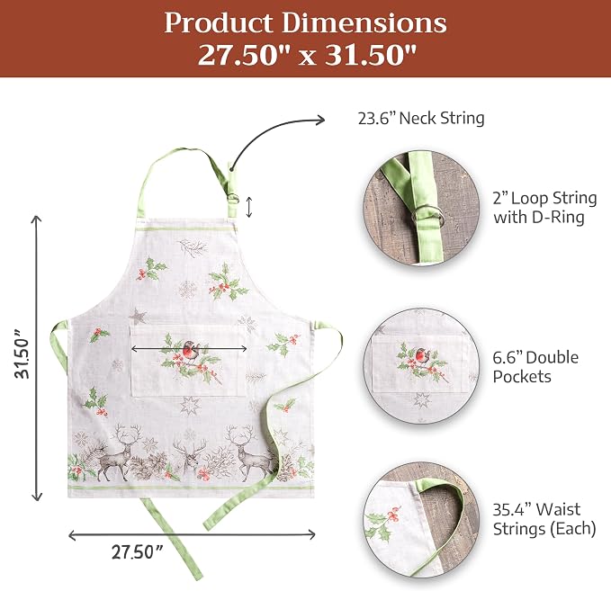 Maison d' Hermine Aprons for women with Pocket 100% Cotton (27.50"x31.50") | Adjustable Neck Strap & long ties Apron Men Chef Wedding Cooking Gardening Server Maid