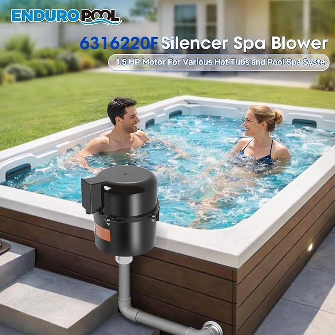 6316220F Silencer Spa Blower 1.5HP 240 Volt 3.8 Amp 2 Years Warranty | Replacement for Air Supply, Direct 2 Inch Plumbing System, Quiet & Shock-Absorbing Design, for Pool Hot Tub & Spa 8-12 jets