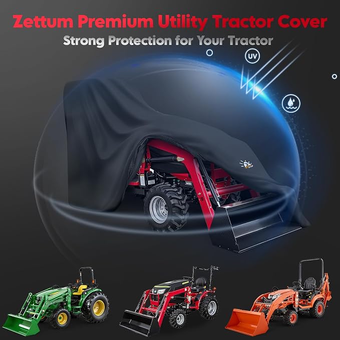 Zettum Tractor Cover - 600D Heavy Duty Waterproof Compact Utility Tractor Covers, Outdoor Windproof Small Farm Tractor Cover Fits Up to 189", Compatible with John Deere, Kubota, Mahindra and More