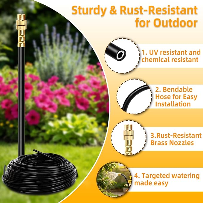 200FT Drip Irrigation System, 2026 Upgrade Garden Watering Kit with 32pcs 360° Adjustable Copper Nozzles, High-Flow DIY Sprinkler System for Large Gardens, Farms, Greenhouses, Lawns (200 ft)