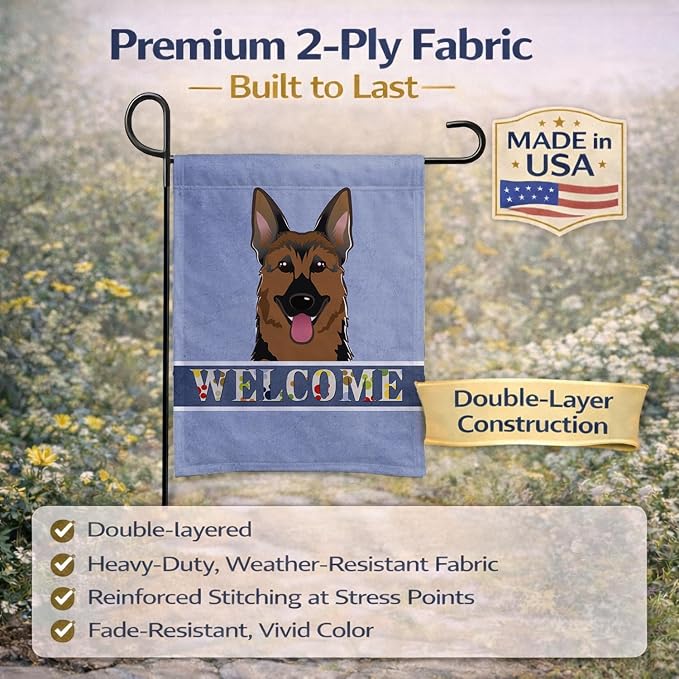 Caroline's Treasures BB1397GF German Shepherd Welcome Garden Flag, Blue Mailbox Flag Decorative Yard Flag Banner Outside Patio Artwork Yard Flower Beds, Garden Size, Multicolor