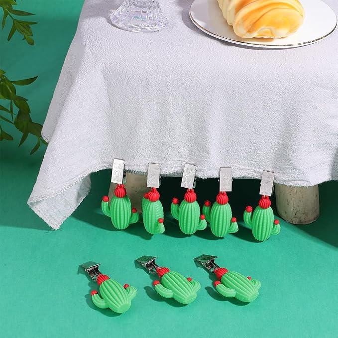 PH PandaHall 10pcs Cactus Tablecloth Weights Green Cactus Table Covers Clip Cactu Pendant with Metal Clips Plant Tablecloth Clamps for Curtains Outdoor Garden Picnic Holiday Dinner Party Decor