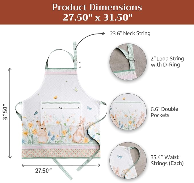 Maison d' Hermine Aprons for women with Pocket 100% Cotton (27.50"x31.50") | Adjustable Neck Strap & long ties Apron Men Chef Wedding Cooking Gardening Server Maid