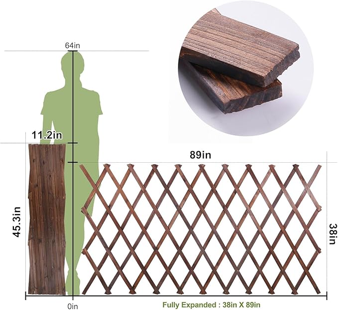 4Pcs Expandable Garden Trellis, 38" x 89" Large Wooden Lattice Fence Wall Panel Lattice Trellis for Climbing Plants Outdoor Ivy Vine Rose Clematis for Garden Patio Room Decor (4Pcs Brown)