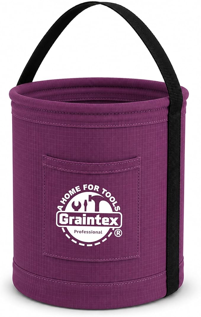Graintex Canvas Utility Bucket 12"x15", Round Tool Bucket, Reinforced Base & Carry Handle, Ripstop Canvas, Multi-Purpose Bag for Jobsite, Gardening, Home Use, Ideal for Tool Storage Solutions