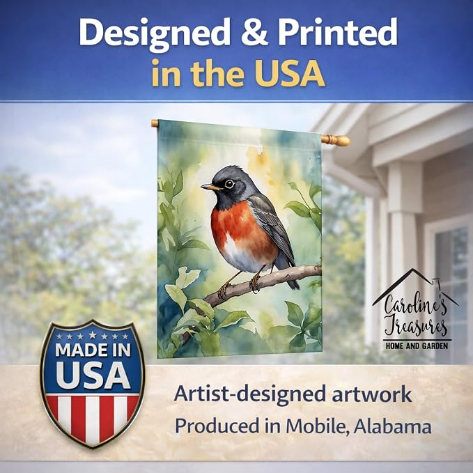 Caroline's Treasures Wisconsin American Robin House Flag Large Porch Sleeve Pole Decorative Outside Yard Banner Artwork Wall Hanging, Polyester, House Size, Multicolor