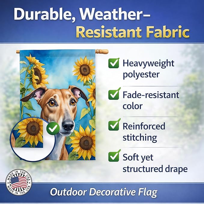 Caroline's Treasures DAC6095CHF Greyhound in Sunflowers House Flag Large Porch Sleeve Pole Decorative Outside Yard Banner Artwork Wall Hanging, Polyester, House Size, Multicolor