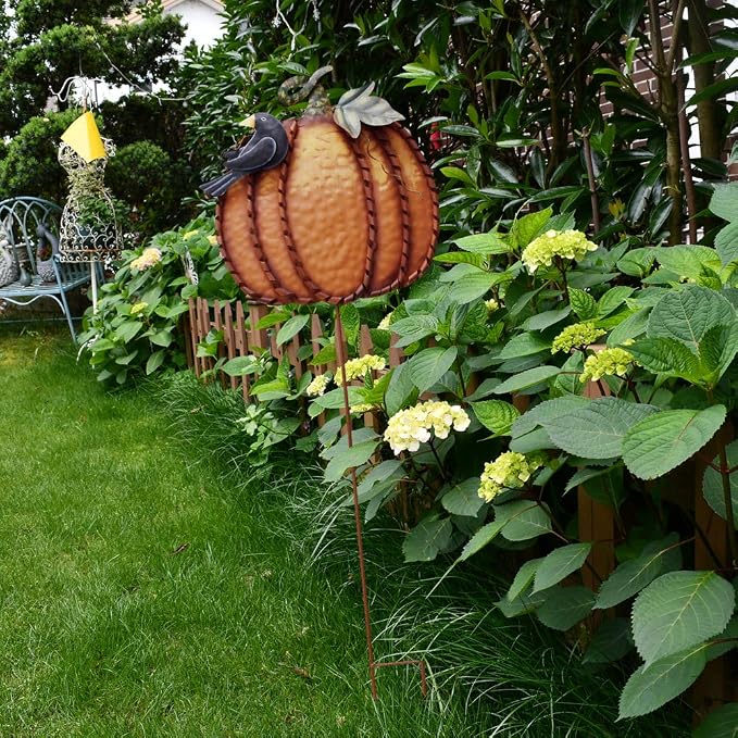 Metal Pumpkin Garden Stakes Welcome Sign Decorative Yard Sign Fall Decor | Autumn Pumpkin Decoration for Harvest Thanksgiving Halloween