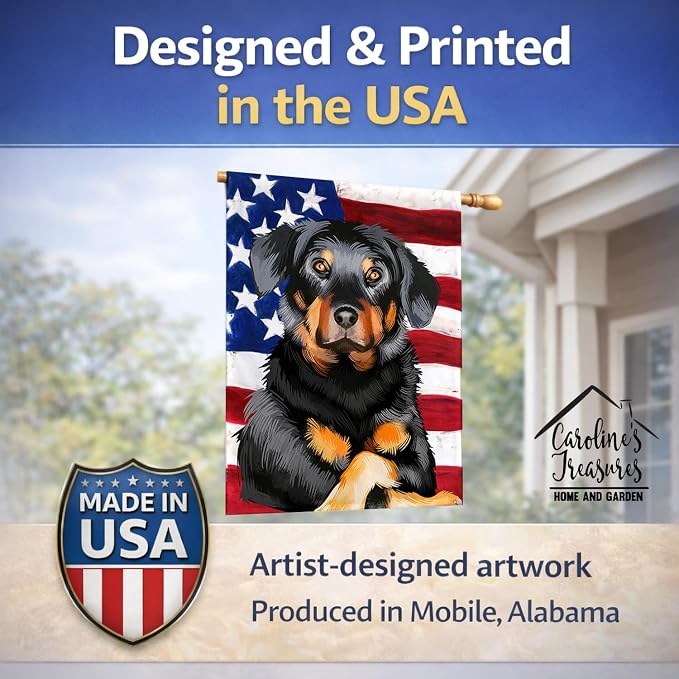 Caroline's Treasures CK6424CHF Beauceron American Flag House Flag Large Porch Sleeve Pole Decorative Outside Yard Banner Artwork Wall Hanging, Polyester, House Size, Multicolor