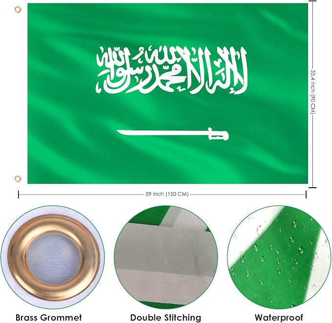 Ahfulife Saudi Arabia Flag 3x5 Ft, 2 Pcs Large Saudi Arabian National Flags for Outdoor Indoor, Double Sided with Brass Eyelets for World Cup, National Day, Party, Garden, Bar, Street Decor