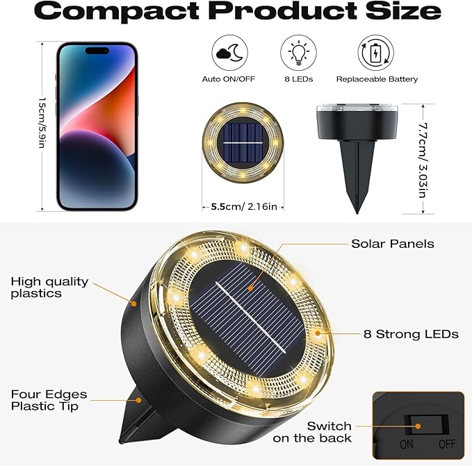 vighep Mini Solar Ground Lights, 24 Pack Solar Lights Outdoor Waterproof, Upgraded LED Flat Landscape Lighting for Outside Pathway Garden Patio Yard Driveway,Warm White