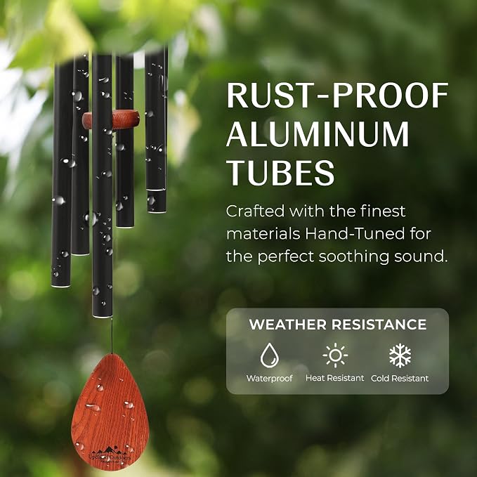 Black Wind Chimes for Outside Clear Tone, 28 Inch Havasu Hand Tuned E Major Wind Chime, Adjustable Clapper, Aluminum Tubes and Ash Wood, Patio Balcony Garden Decor, Memorial Sympathy Gift