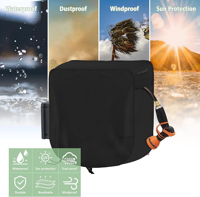 Garden Wall-mounted Hose Reel Cover Protection for Your Retractable Garden Hose Reel Heavy Duty Waterproof and UV Resistant Oxford Fabrics 24"L x 18"W x 24"H Black