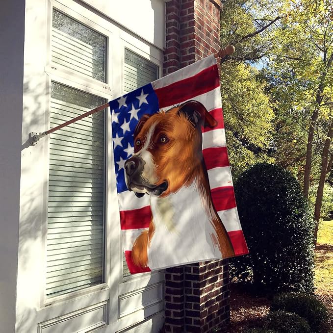 Caroline's Treasures CK6512CHF English Foxhound Dog American Flag House Flag Large Porch Sleeve Pole Decorative Outside Yard Banner Artwork Wall Hanging, Polyester, House Size, Multicolor