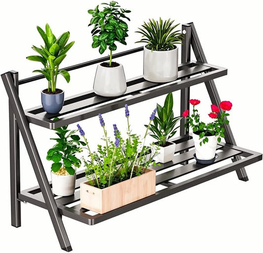 2-Tier Aluminum Plant Stand Indoor &Outdoor Rustproof Waterproof | Weather-Resistant Flower Pot Rack, Stylish & Lightweight Plant Stands for Garden, Balcony & Living Room