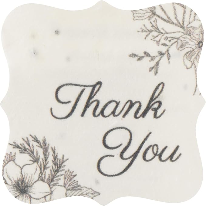 50Pcs Thank You Seed Paper Tags with Wildflower Seeds, Writable & Plantable Present for Moms, Plant Lover, & Teachers, Ideal for Weddings, Baby Shower Favors, Memorial, & Celebrations