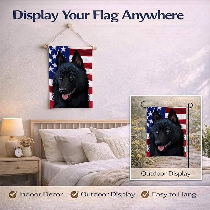 Caroline's Treasures CK6692GF Schipperke Dog American Flag Garden Flag Mailbox Flag Decorative Yard Flag Banner Outside Patio Artwork Yard Flower Beds, Garden Size, Multicolor