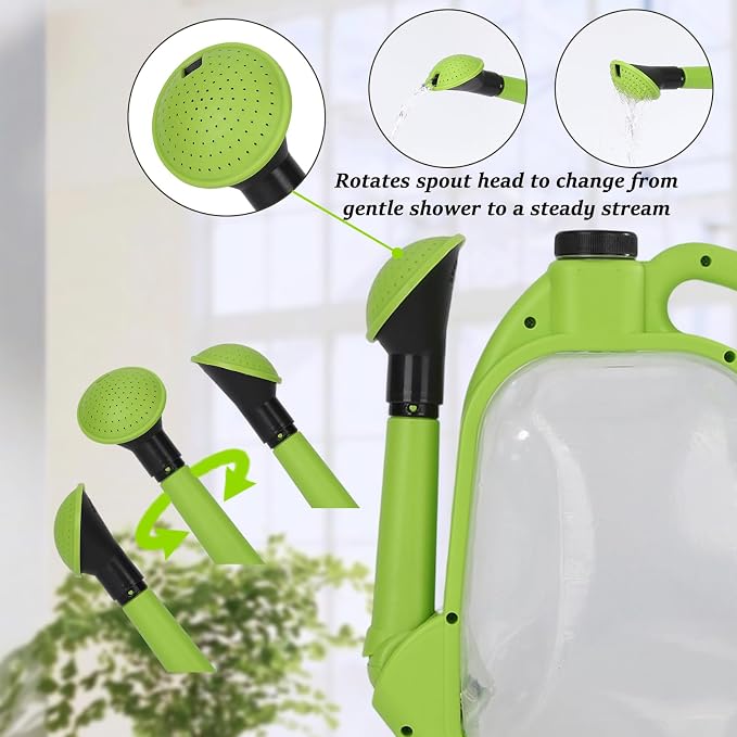 4L Foldable Watering Can with Rotating Nozzle & Long Spout for Plants, Indoor Outdoor Gardening, Clear Plastic-Green