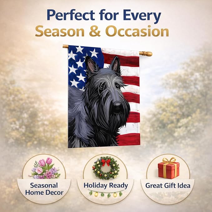 Caroline's Treasures CK6696CHF Scottish Terrier Dog American Flag House Flag Large Porch Sleeve Pole Decorative Outside Yard Banner Artwork Wall Hanging, Polyester, House Size, Multicolor