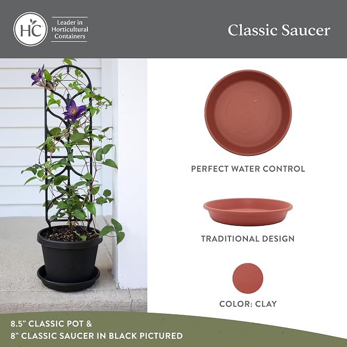 The HC Companies 12 Inch Classic Round Plant Saucer, Lightweight UV-Resistant Plastic Outdoor & Indoor Flower Pot Tray, 2-Pack Plant Pot Trays for Garden & Home Decor, Clay