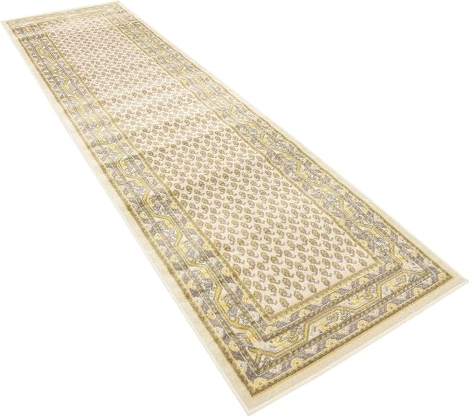 Unique Loom Williamsburg Collection Traditional Border with Dotted Center Area Rug, Runner 2' 9" x 9' 10", Beige/Yellow