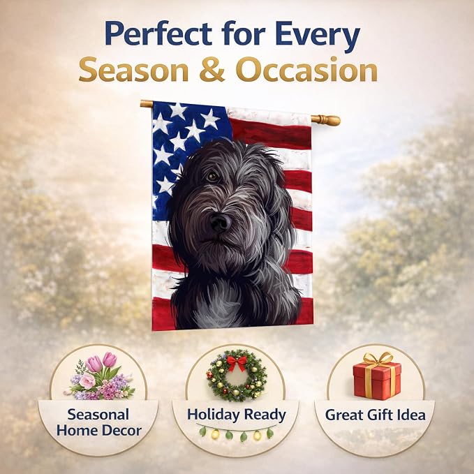 Caroline's Treasures CK6601CHF Lagotto Romagnolo American Flag House Flag Large Porch Sleeve Pole Decorative Outside Yard Banner Artwork Wall Hanging, Polyester, House Size, Multicolor