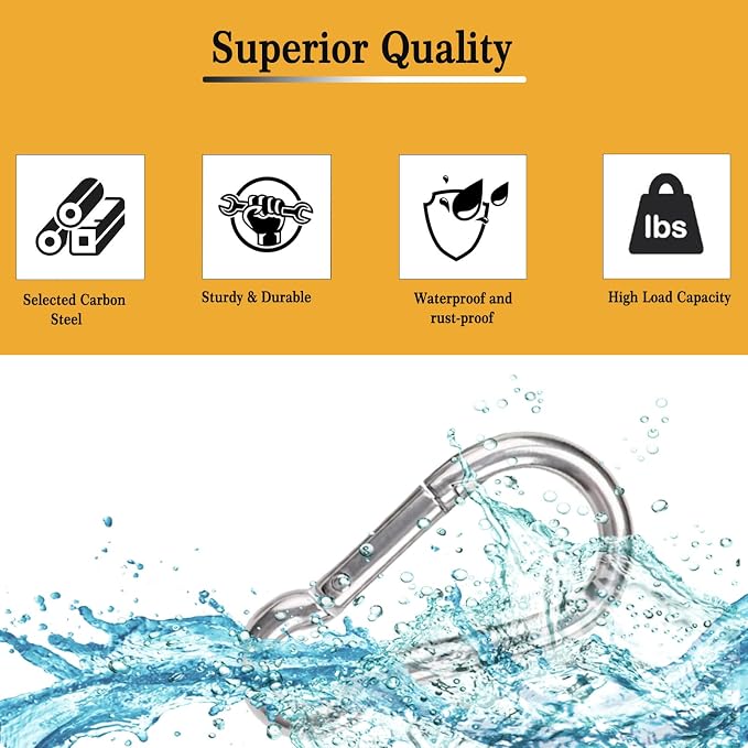 Heavy-Duty Carabiner Clip 1.57"–5.5", Black/Silver Spring Snap Hook, Quick Link Keychain Clip for Keys, Swing Set, Camping, Fishing, Hiking & Traveling (120–1350 lbs)