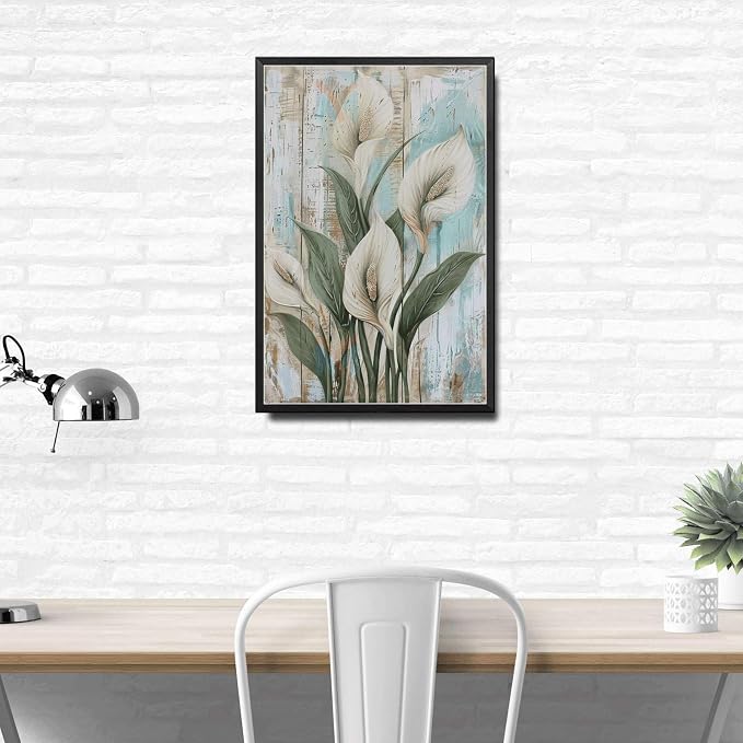 Metal Sign Tin Sign Vintage Shabby Chic Peace Lilies Tin Sign for Rustic Garden Art White Flower Lovers and Weather Resistant Toilet Decor Tin Sign for Bar 12×16 Inches with Metal Frame
