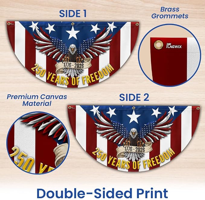 American Flag-250 Years of Freedom Non-Pleated Fan Flag Patriotic Eagle Bunting, 1.5x3 ft, 1 Pack-USA Premium Polyester
