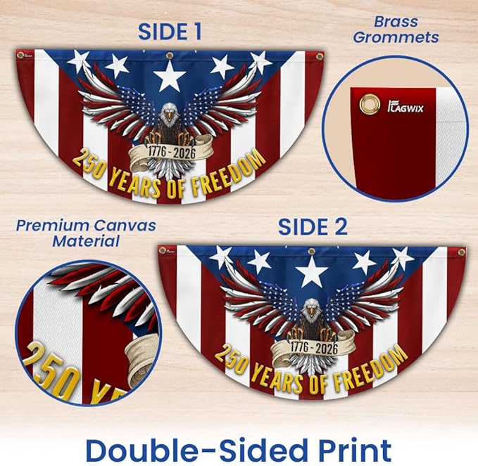 American Flag-250 Years of Freedom Non-Pleated Fan Flag Patriotic Eagle Bunting, 3x6 ft, 2 Pack-USA Premium Polyester