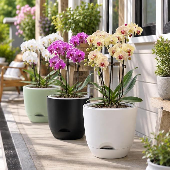 5.7Inch White Orchid Pots with Holes for Repotting, Double-Layer Plastic Self Watering Flower Pots for Indoor Plants with Drainage Holes, Clear Orchid Pot Match Decorative Orchid Container, 1 Pack