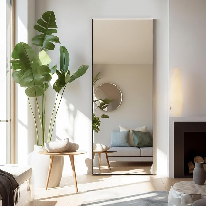 21"x64" Mirror Full Length, Upgraded Body Wall Mirrors | Shatter-Proof Nano Glass, Tall Standing, Hanging or Leaning, Aluminum Alloy Frame for Bedroom, Modern Home Decor, Black
