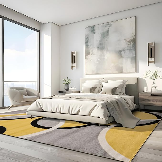 Rugshop Abstract Circles Contemporary Area Rug Yellow 7'10" x 10'2" | Fade-Resistant, Rectangular, Size 7'10" x 10'2", Living Room, Bedroom, Dining Room, Home Office, Kitchen, Entryway, Hallway