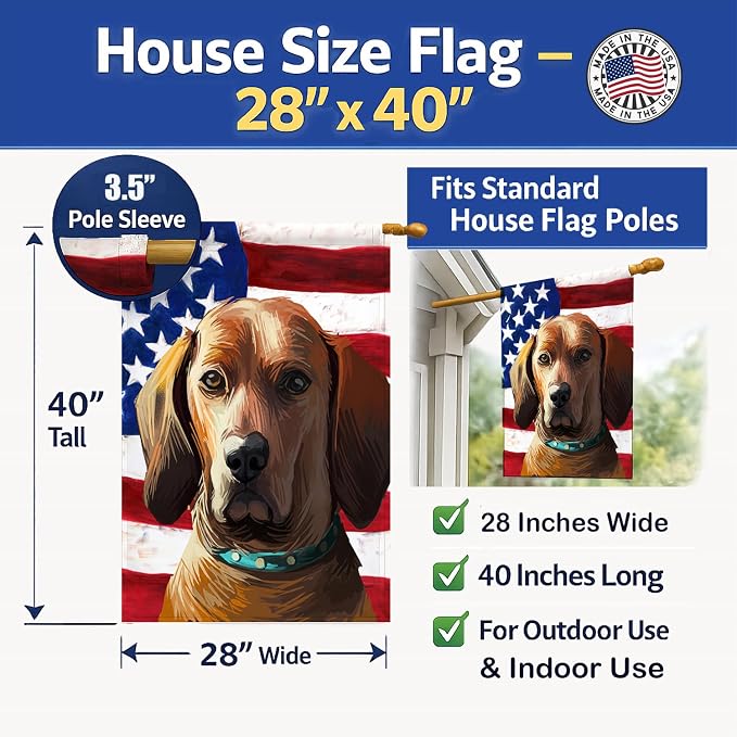 Caroline's Treasures CK6675CHF Redbone Coonhound Dog American Flag House Flag Large Porch Sleeve Pole Decorative Outside Yard Banner Artwork Wall Hanging, Polyester, House Size, Multicolor
