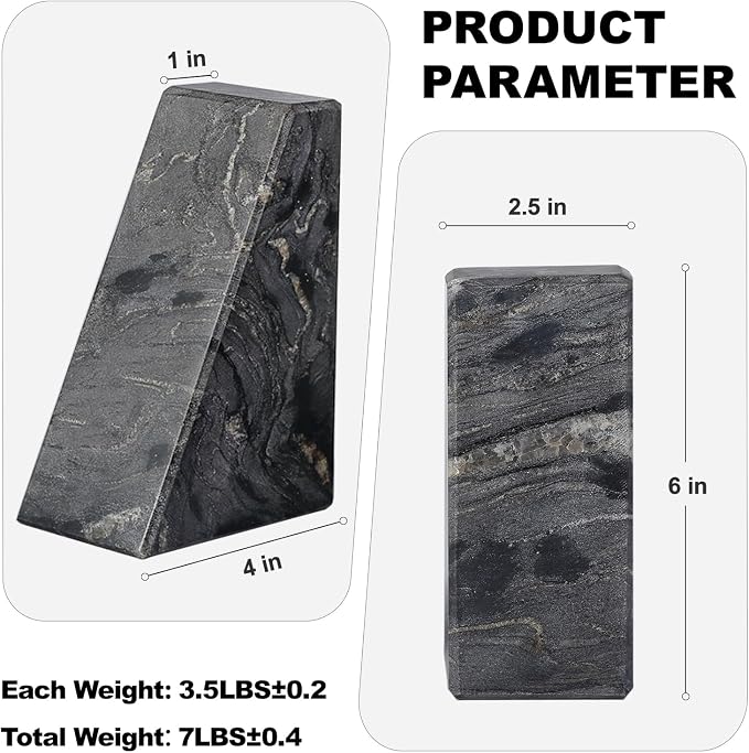 Karibiber Marble Bookends for Heavy Books, Decorative Book Ends for Shelves, Titanium Black Stone Durable and Heavy-Duty Book Ends for Hardback Books & CDS, Unique Book Stopper & Holder, Set of 2