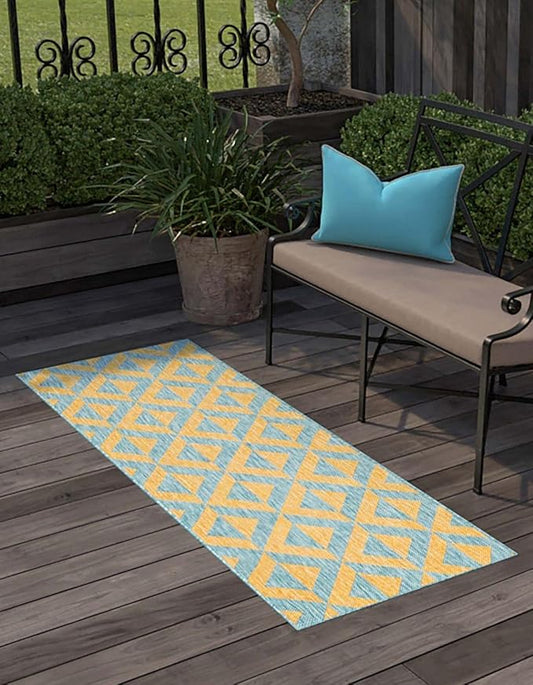 Unique Loom Jill Zarin Outdoor Collection Area Rug - Napa (2' x 8' Runner, Yellow and Aqua/Yellow)