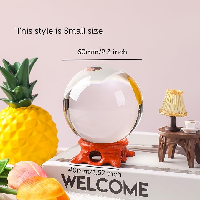 Modaier Small Crystal Ball 60mm/2.3inch with Wooden Stand for Magic,lensball Photography,Family Decorative,Fortune Teller,Feng Shui,Witchcraft,Witch Decor and Halloween Decor