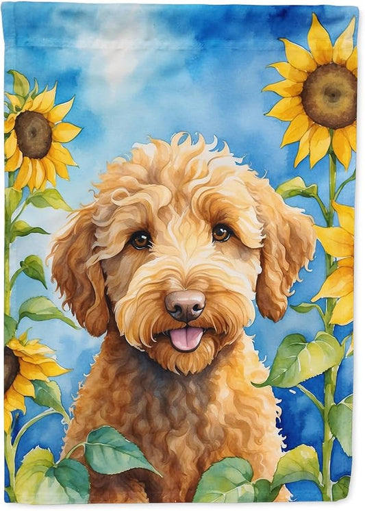 Caroline's Treasures DAC6113CHF Labradoodle in Sunflowers House Flag Large Porch Sleeve Pole Decorative Outside Yard Banner Artwork Wall Hanging, Polyester, House Size, Multicolor