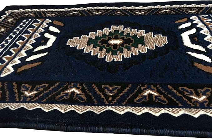 YHSF South West Native American Area Rug D143 - Easy Clean, Thick, Soft, Durable Tribal Indian Inspired Kingdom Design Runner Rug for Bedroom/Living Room & More - Navy Blue, 2 Feet x 3 Feet 4 Inches | Easy-Clean, Soft & Durable Tribal Rug for Living Ro...