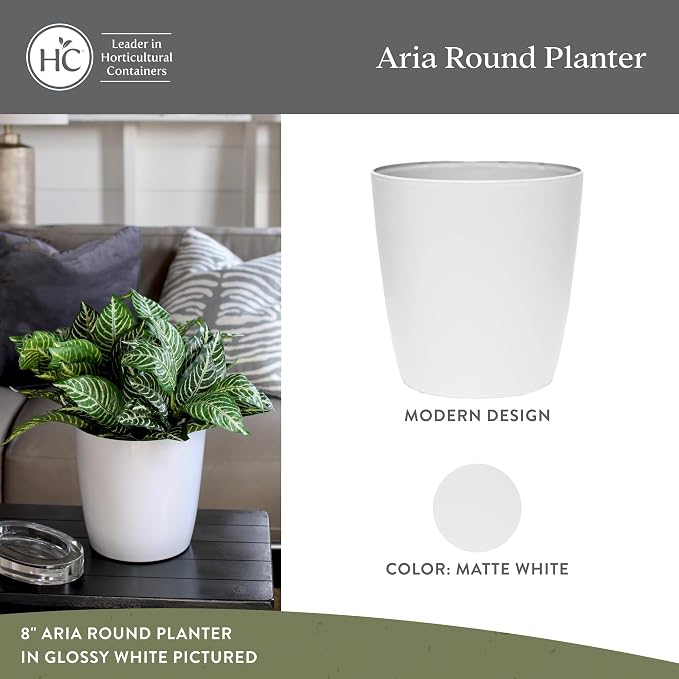The HC Companies Aria Round Self-Watering Pot - Lightweight Plastic Planter for Herbs & More - Durable Plant Pots for Indoor Plants & Outdoor Plants (16" Matte White, Pack of 2)