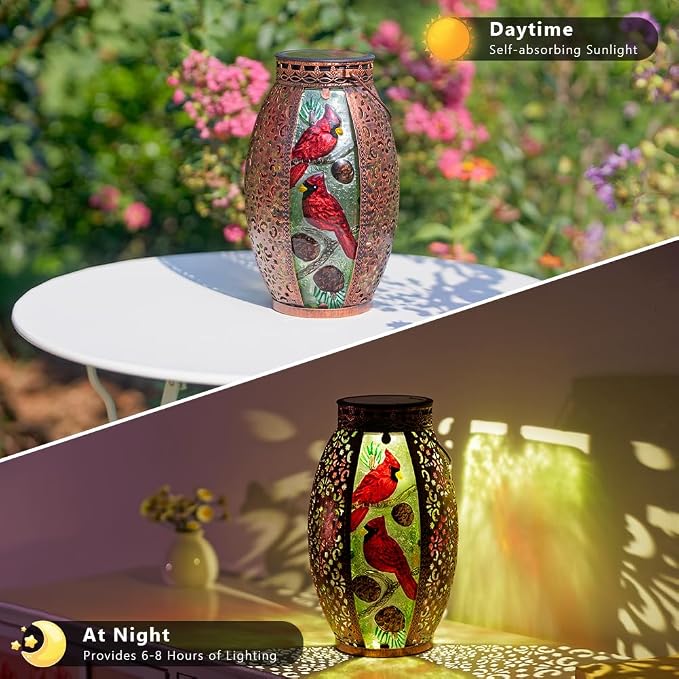 STARSOUL Solar Lantern Outdoor Waterproof, Hanging Solar Lantern for Patio Yard Decor, Cardinal Garden Decor, Cardinal Gift for Women Mom Grandma