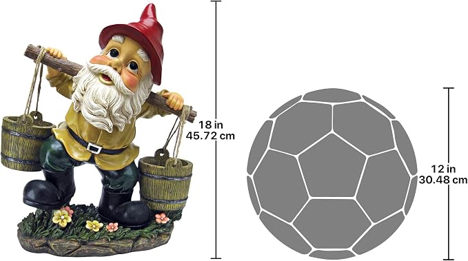Garden Gnome Statue - Barney Two Buckets Garden Gnome - Lawn Gnome
