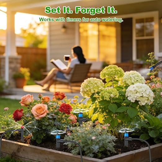 236FT Drip Irrigation System Kit New Quick-Connect, Automatic Garden Watering Misting System for Greenhouse, Yard, Lawn, Plant with 5/16 inch Hose 1/4 inch Distribution Tubing and Accessories