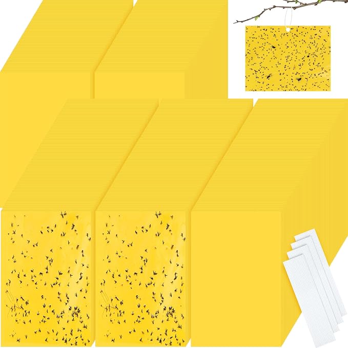 Qualirey 700 Pcs 6x8 Inch Yellow Sticky Traps for Gnats, Dual-Sided Sticky Gnat Traps for Indoor Outdoor, Fly Catcher for Fungus Gnats, Fruit Flies, Whiteflies– Bulk Pack with Twist Ties
