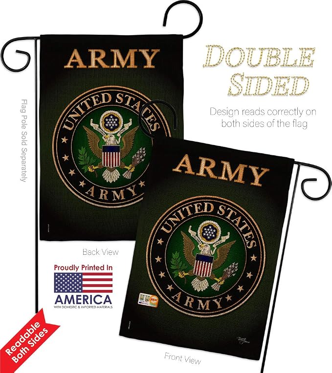 Army Burlap Garden Flag - Pack Armed Forces Rangers United State American Military Veteran Retire Official USA Vintage Applique - House Banner Small Yard Gift Double-Sided Made in 13 X 18.5