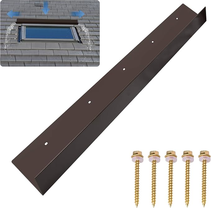 1 pcs Rain Diverter for Roof, Stainless Steel Roof Rain Diverter, 3.2ft Rain Gutter Diverter for Shingles Roofing, Roof Chimneys, Doorways, Windows and Roof Vents (Brown)
