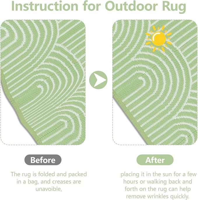 Anidaroel Rainbow Patio Rugs Outdoor 8’X10’ Waterproof, Reversible Camping Rug for Outside RV, Portable Plastic Straw Outdoor Area Rug for Backyard, Garden, Pool Deck (Green, 8‘X10')