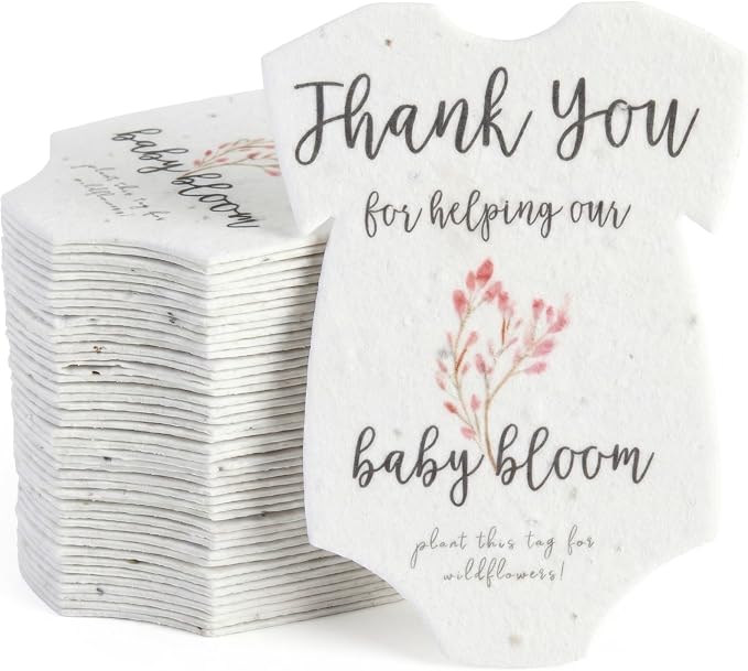 48pcs Pink Onesie-Shaped Gift Tags with Wildflower Seeds - Writable Gift Wrap Tags for Baby Showers, Mother's Day Present, Party Favors, DIY Crafts, & Earth Day Decorations